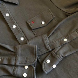 CRIQUET Men's Pima Cotton Steel Gray Pique Long Sleeve Knit Shirt - Sz MED